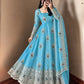 Ivory Peacock Feather Anarkali Gown