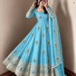 Ivory Peacock Feather Anarkali Gown