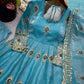 Ivory Peacock Feather Anarkali Gown