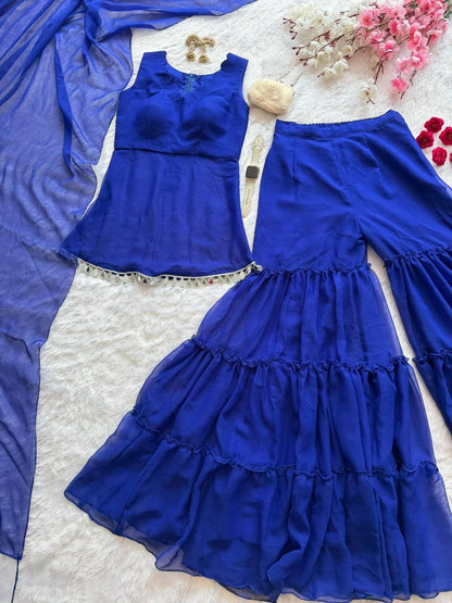 Royal Blue Georgette Sharara Suit Set