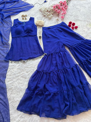 Royal Blue Georgette Sharara Suit Set