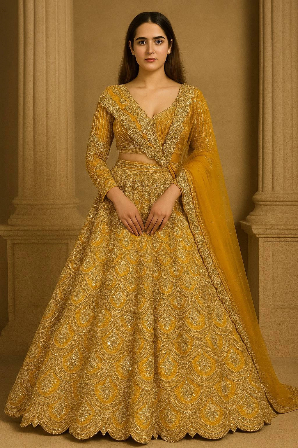 Mustard Dori Sequin Lehenga Set