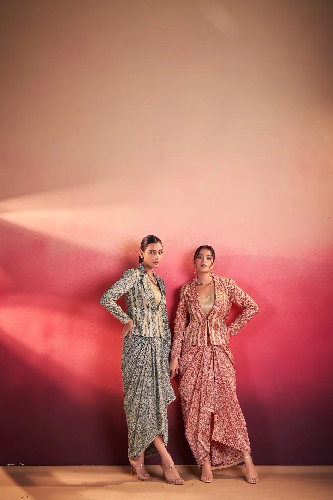 Elegant Tasar Silk Printed Co Ord Set with Jacket Layer for Festive and Occasion Wear