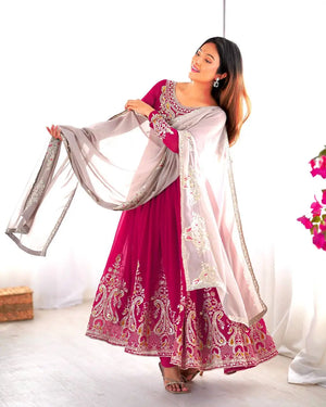 Designer Heavy Georgette Embroidered Party Wear Gown Set