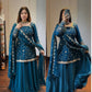Teal Crinkle Silk Kurta Palazzo Set