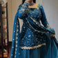 Teal Crinkle Silk Kurta Palazzo Set