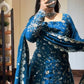 Teal Crinkle Silk Kurta Palazzo Set
