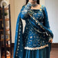 Teal Crinkle Silk Kurta Palazzo Set