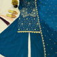 Teal Crinkle Silk Kurta Palazzo Set