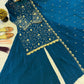 Teal Crinkle Silk Kurta Palazzo Set