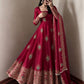 Ivory Peacock Feather Anarkali Gown