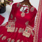 Ivory Peacock Feather Anarkali Gown