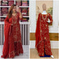 Red Embroidered Georgette Palazzo Suit