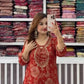 Red Embroidered Georgette Palazzo Suit
