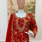 Red Embroidered Georgette Palazzo Suit