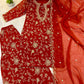 Red Embroidered Georgette Palazzo Suit