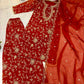Red Embroidered Georgette Palazzo Suit