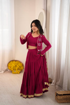 Magenta Tiered Lehenga Choli with Koti