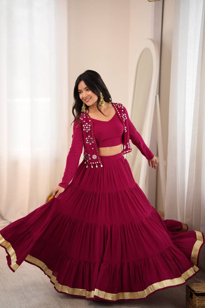 Magenta Tiered Lehenga Choli with Koti
