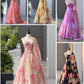 Coral Floral Organza Corset Lehenga