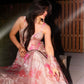 Coral Floral Organza Corset Lehenga