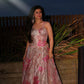 Coral Floral Organza Corset Lehenga