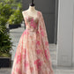 Coral Floral Organza Corset Lehenga