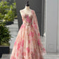 Coral Floral Organza Corset Lehenga