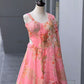 Coral Floral Organza Corset Lehenga