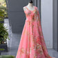 Coral Floral Organza Corset Lehenga