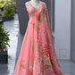 Coral Floral Organza Corset Lehenga