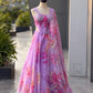 Coral Floral Organza Corset Lehenga