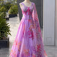 Coral Floral Organza Corset Lehenga