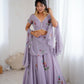 Lilac Hand Painted Lehenga with Pearl Lace