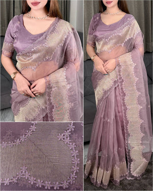 Turkish Style Embroidered Organza Saree