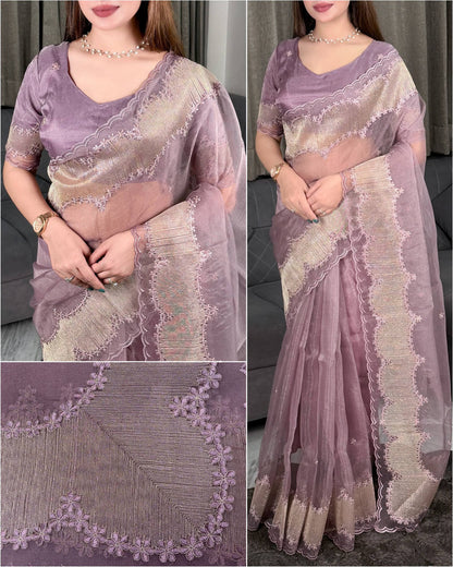 Turkish Style Embroidered Organza Saree