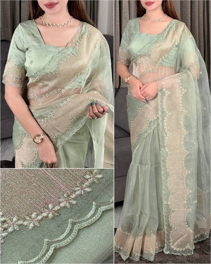 Turkish Style Embroidered Organza Saree