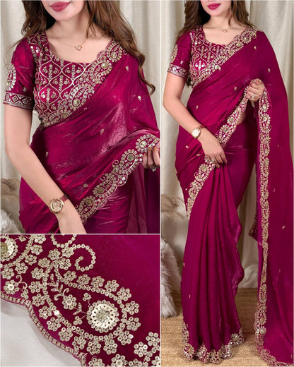 Dual Tone Satin Saree with Sequin Border