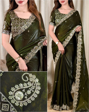 Dual Tone Satin Saree with Sequin Border