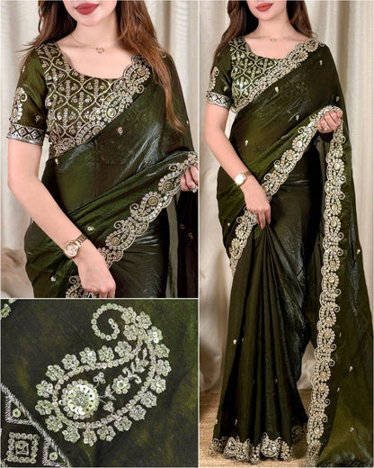 Dual Tone Satin Saree with Sequin Border