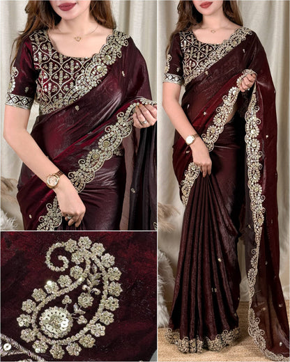Dual Tone Satin Saree with Sequin Border