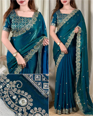 Dual Tone Satin Saree with Sequin Border