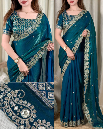 Dual Tone Satin Saree with Sequin Border
