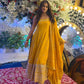 Embroidered Vichitra Silk Gown Suit Set