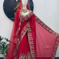 Red Embroidered Georgette Saree with Dupatta