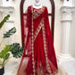 Red Embroidered Georgette Saree with Dupatta