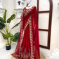 Red Embroidered Georgette Saree with Dupatta