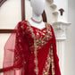 Red Embroidered Georgette Saree with Dupatta