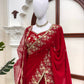 Red Embroidered Georgette Saree with Dupatta