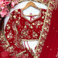 Red Embroidered Georgette Saree with Dupatta